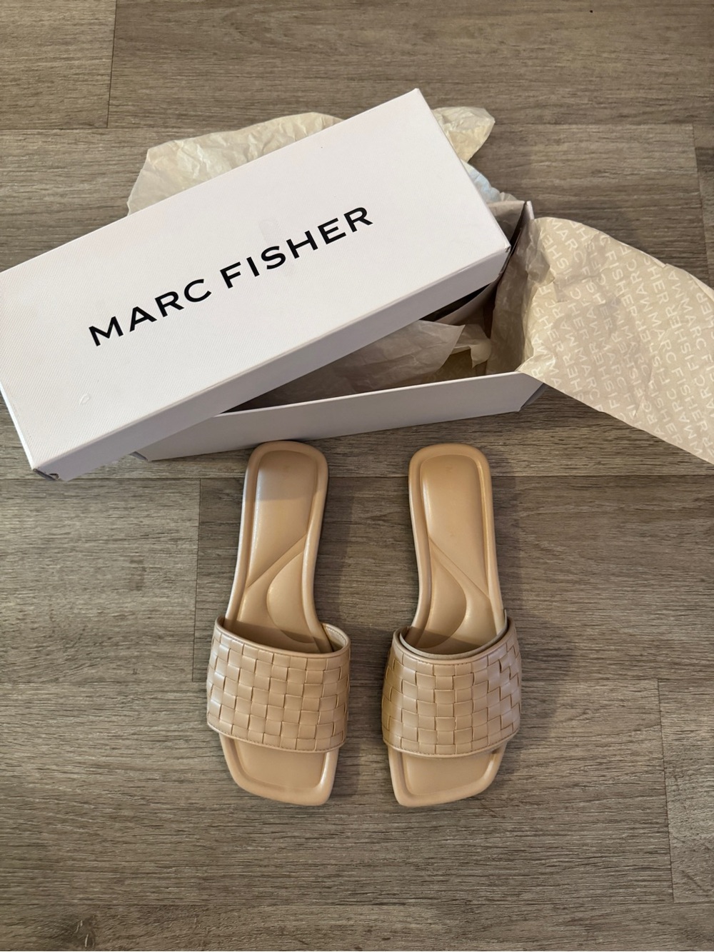 Marc Fisher Nude Lecee Woven Square Toe Sandals